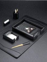 Black Leather Desk Blotter 6 Piece Set
