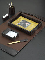 Brown Leather 6-Piece Desk Blotter Set